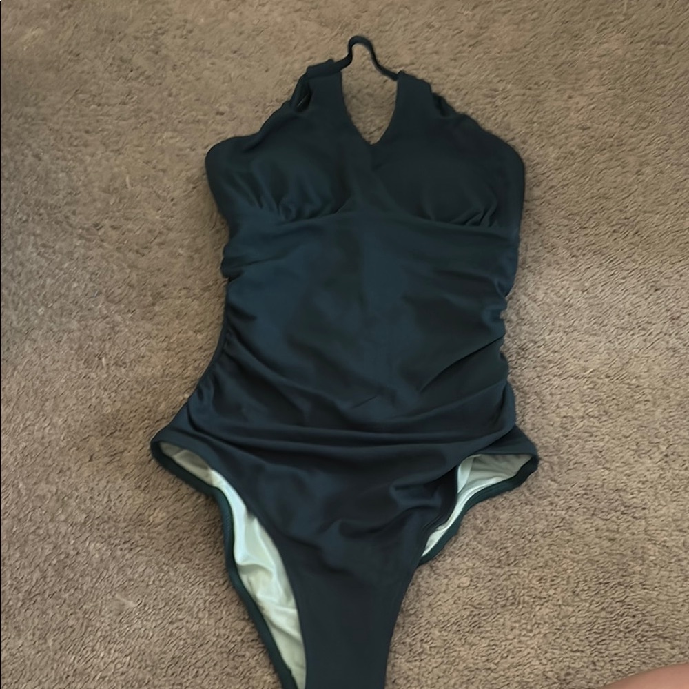 Green Halter One-Piece Swimsuit 017